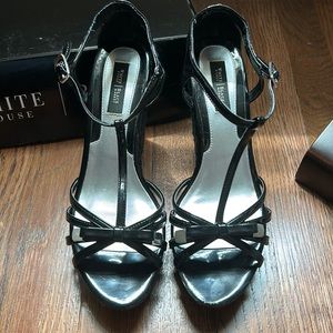 white house black market wedges, slightly worn, black, size 8